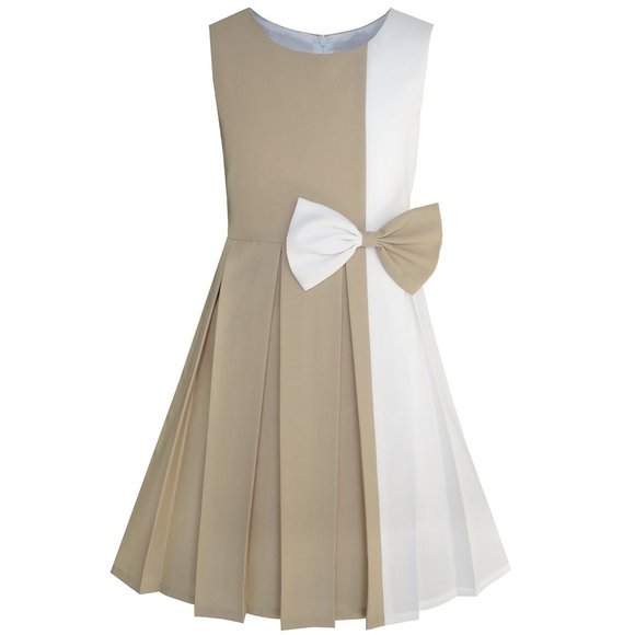 Sunny Fashion Girls Dress Color Block Contrast Bow Tie Everyday Party - Picture 1 of 3